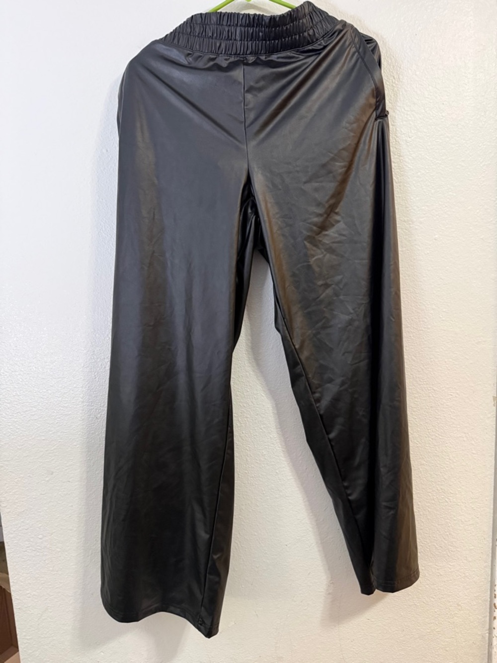 aerie Black Faux Leather Wide-Leg Pants